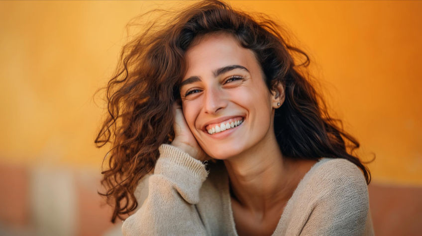 Mujer feliz tras terapia psicológica