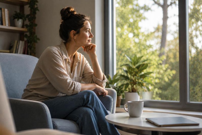 Mujer con pensamientos y emociones
