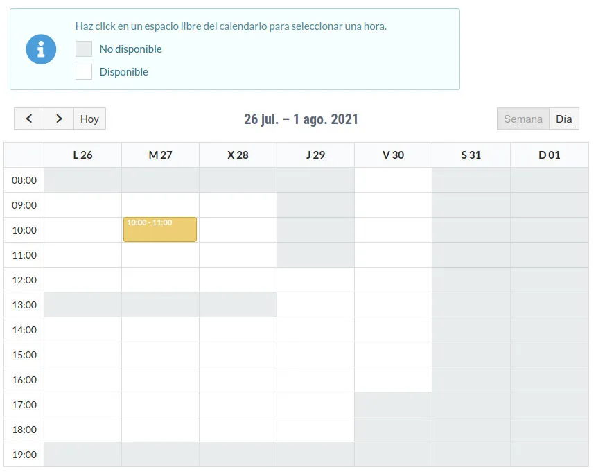 Calendario para reservar una cita de terapia online