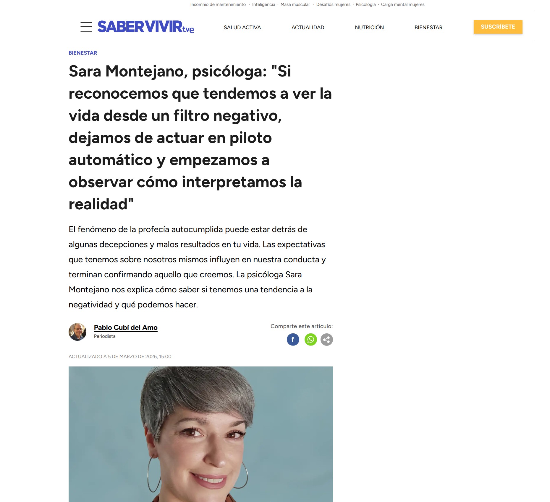 Sara Montejano en SaberVivir TVE