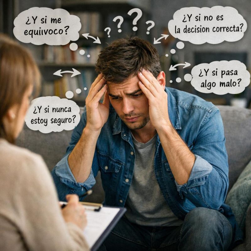 Hombre con TOC de duda en terapia psicológica.