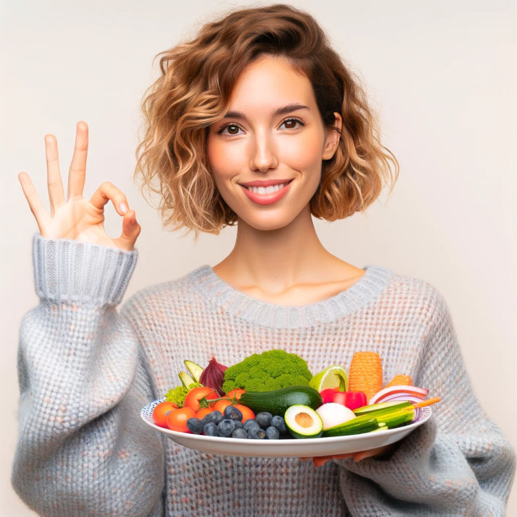 Mujer joven feliz con su relación con la comida saludable tras TCA