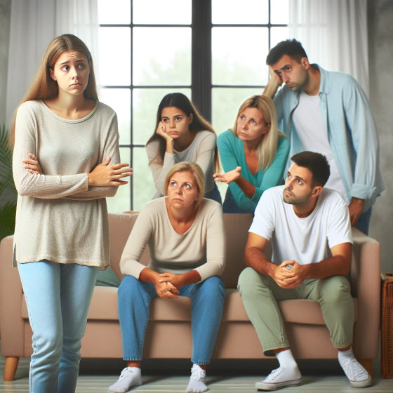 Mujer hipoconríaca con la familia preocupada