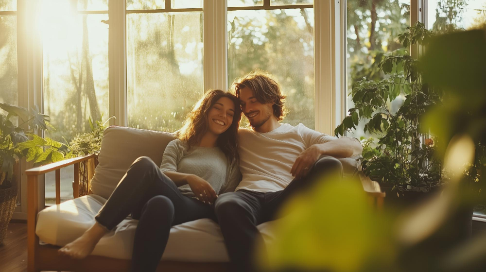 Pareja joven felices tras terapia de pareja