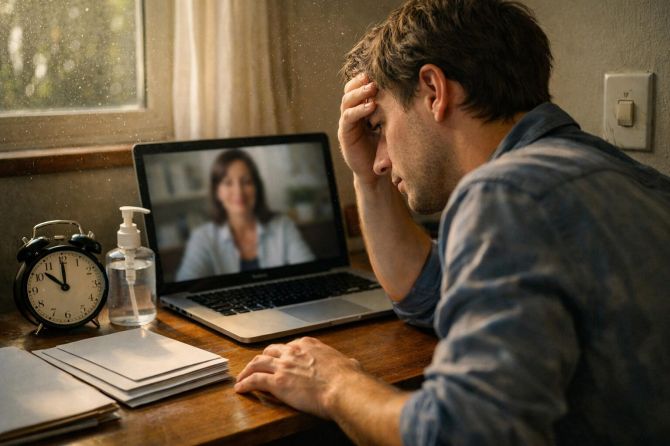 Persona con síntomas de TOC buscando terapia psicológica online para obsesiones y compulsiones.